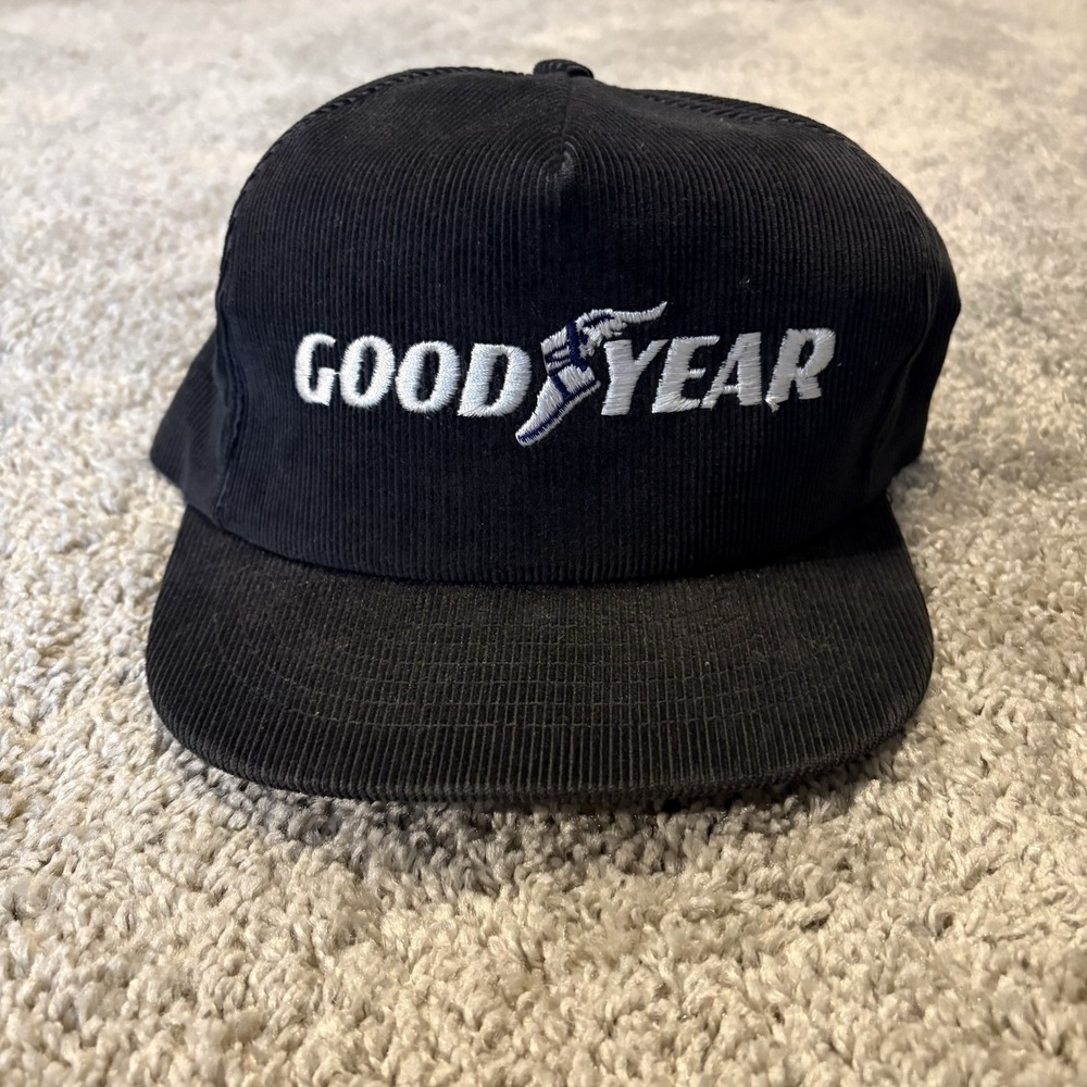 Vintage Swingster Goodyear Corduroy Snapback Hat Cap Made in USA Black
